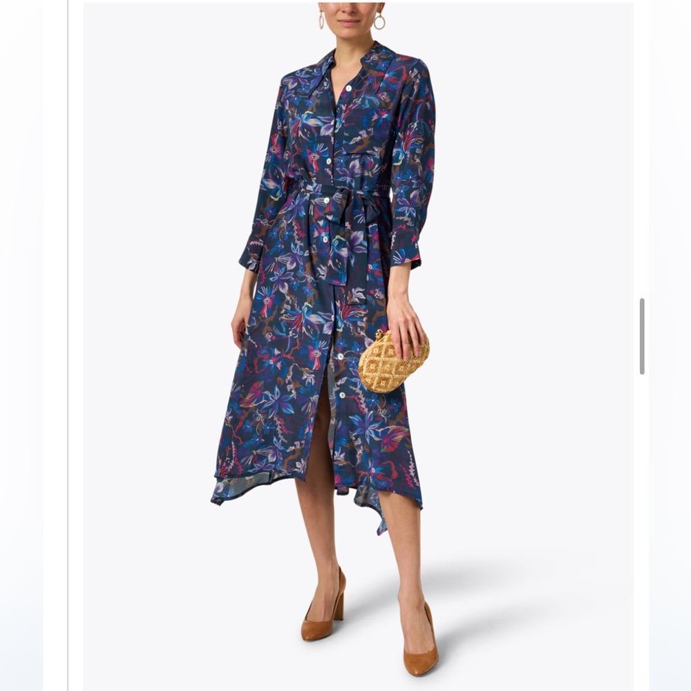 Chufy Ella Silk Navy Printed Dress
